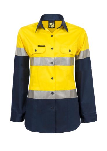 Picture of WorkCraft LADIES LIGHTWEIGHT HI VIS LONG SLEEVE VENTED REFLECTIVE COTTON DRILL SHIRT